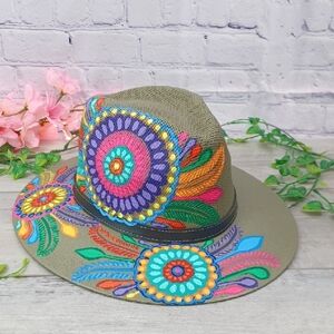 Hand Painted In Mexico Straw Hat NEW